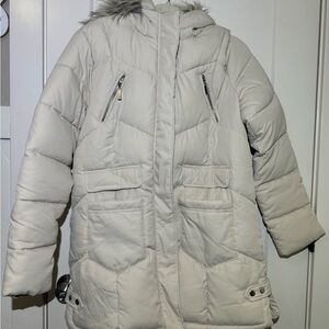 Fashion Nova Cream Quilted Puffer Coat with Hood